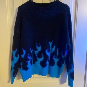 Oversized blue “neon flame” sweater Urban Outfitters